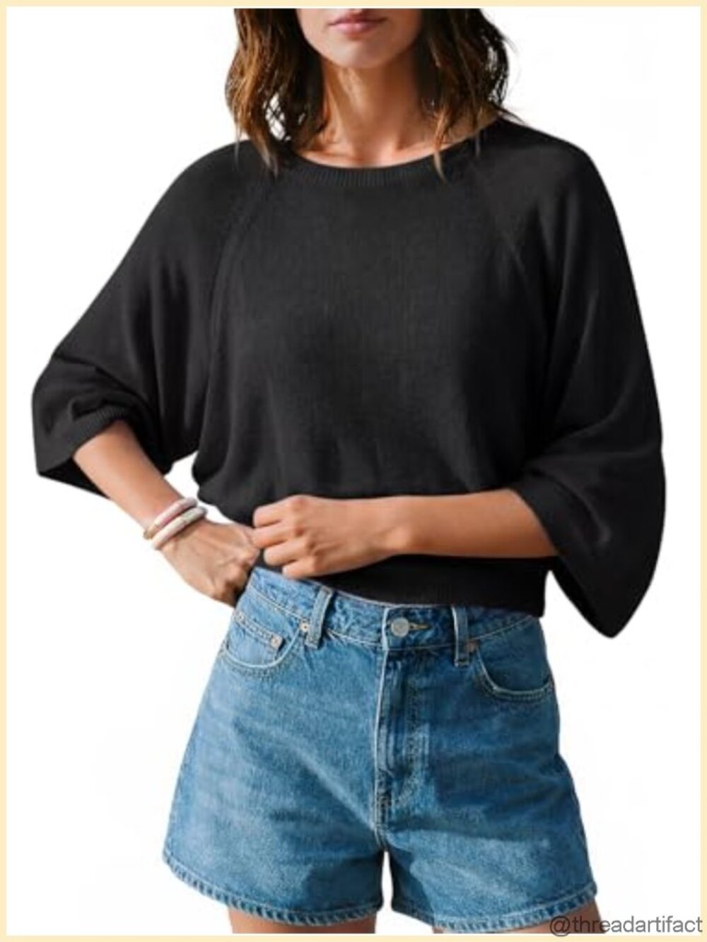 Women's 3/4 Sleeve Lightweight Knit Sweater Loose Fit Casual Top
